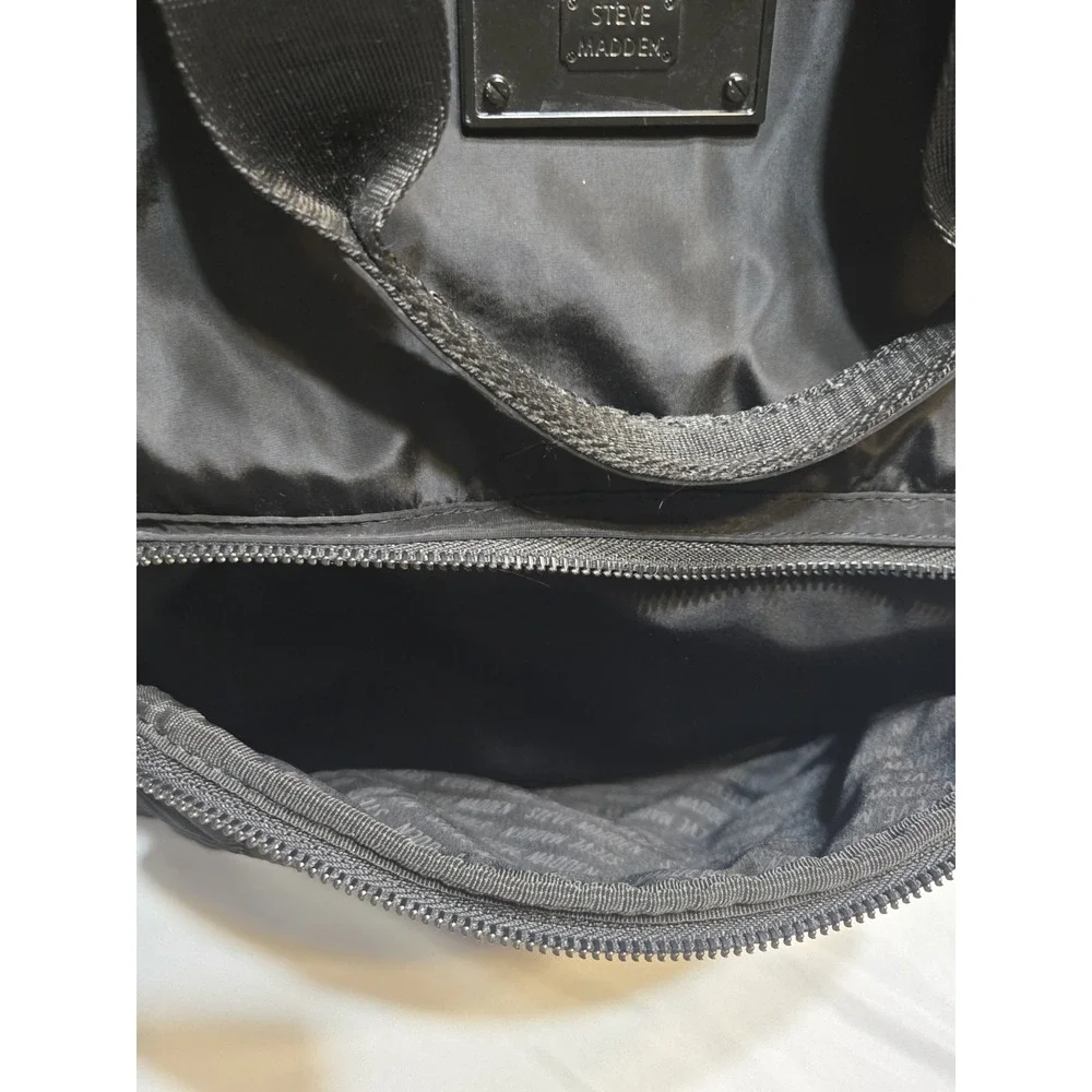 Steve Madden Quilted Backpack Black Square Rucksack Lg Zip Pockets Logo School